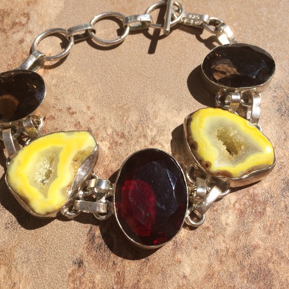Jewelry - Stunning smoky topaz & yellow druzy bracelet
