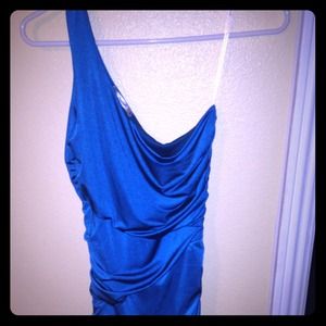 One-shoulder, turquoise blue tight dress, size S