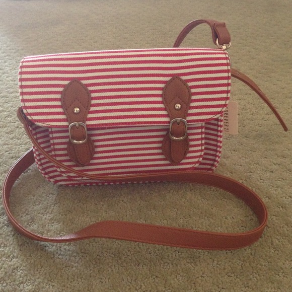 SOLD  Forever21 fabric red stripes messenger bag