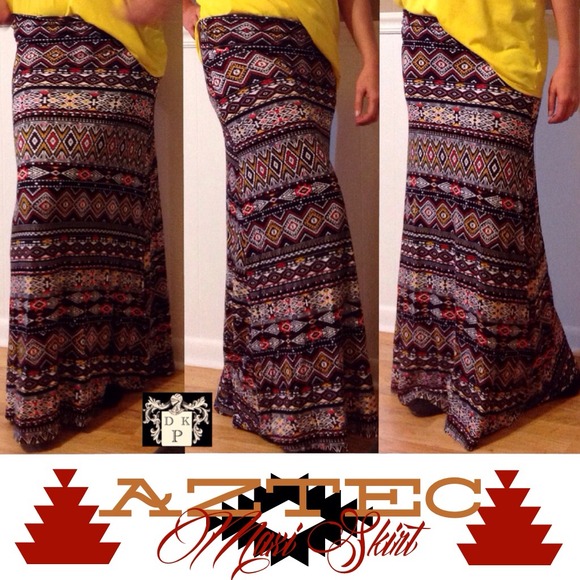 Boutique Skirts Bundledaztec Tribal Folded Waist Maxi Skirt Poshmark