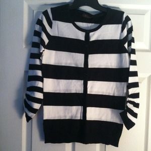 Black & White Stripe Button-Up Cardigan