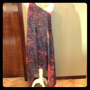 Multi color draped handkerchief dress.
