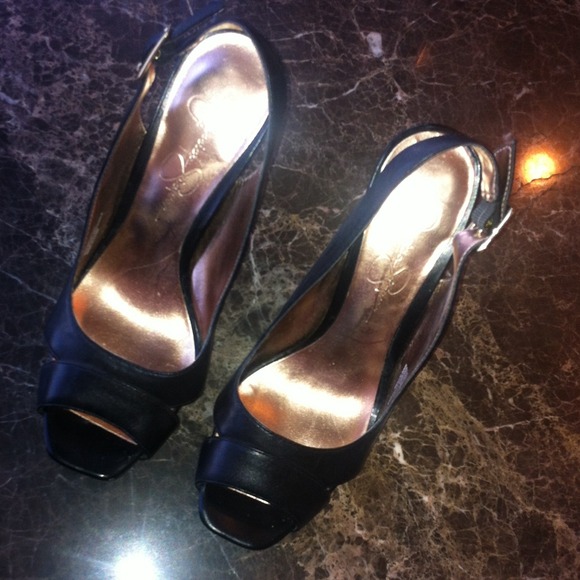 Black Jessica Simpson peeptoe sling backs