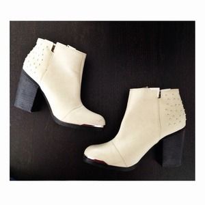 MTNG Off White Studded Ankle Booties