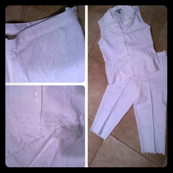 Joy & Peace Casual White Linen pant and top set