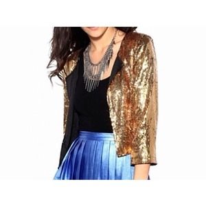 Gold Collarless Sequin Cardigan
