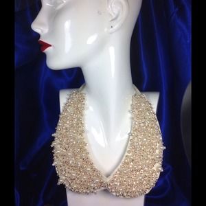 Ivory Faux Pearl w/ Gold Sequins & Collar Necklace