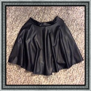 Black Faux Leather Skater Skirt