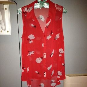 High low sheer flower shirt