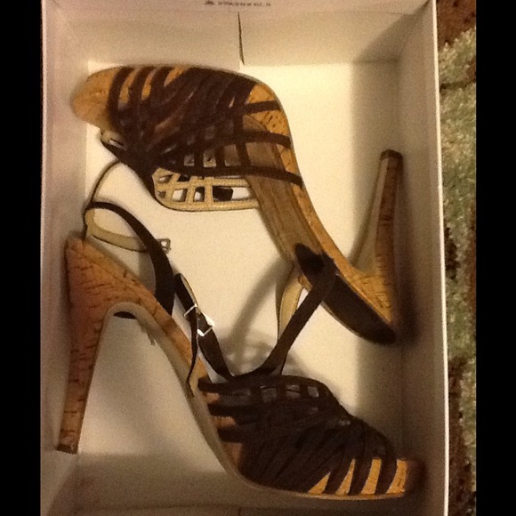 Size 8, brown suede Calvin Klein cork heels