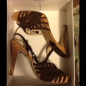 Size 8, brown suede Calvin Klein cork heels