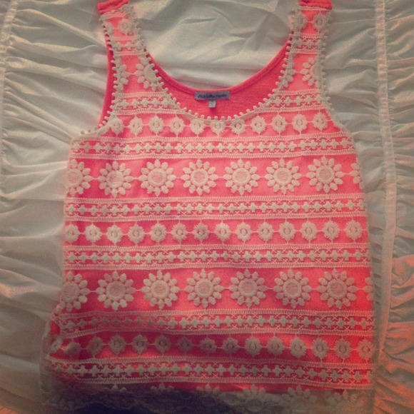 Coral & White Lace Charlotte Russe Tank (small) - Picture 1 of 3