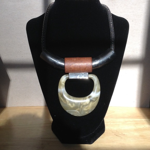 Wood & Faux Marble Statement Necklace
