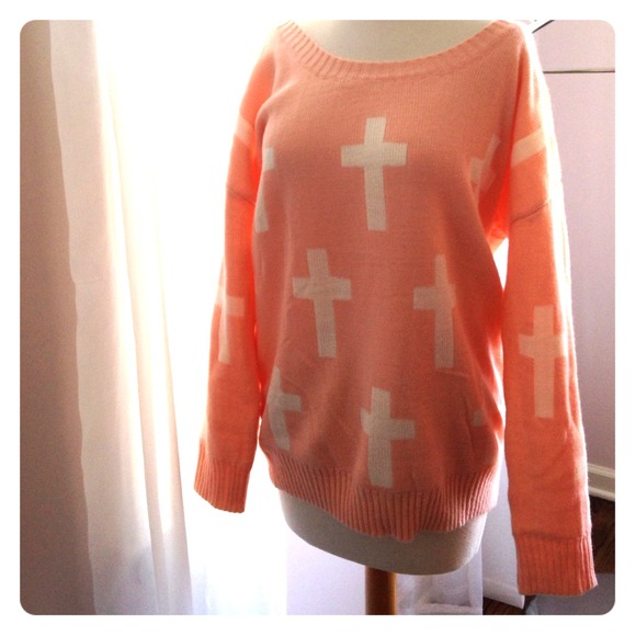 Peach Cross-Print Sweater