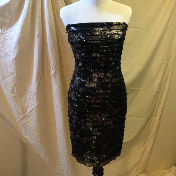 Sexy black metallic strapless cocktail dress