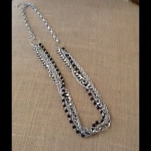 Long silver & black multi strand necklace SOLD