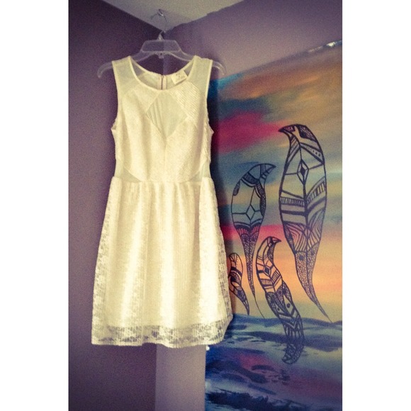 NWOT cream lace dress with sheer cut outs