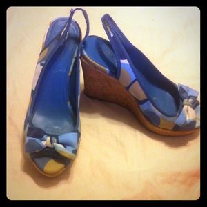 Multi Blue Coach Cork Wedges