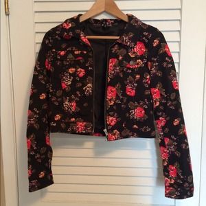 Black Floral Denim Cropped H&M Jacket