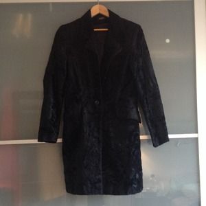 Elegant faux fur knee length black jacket