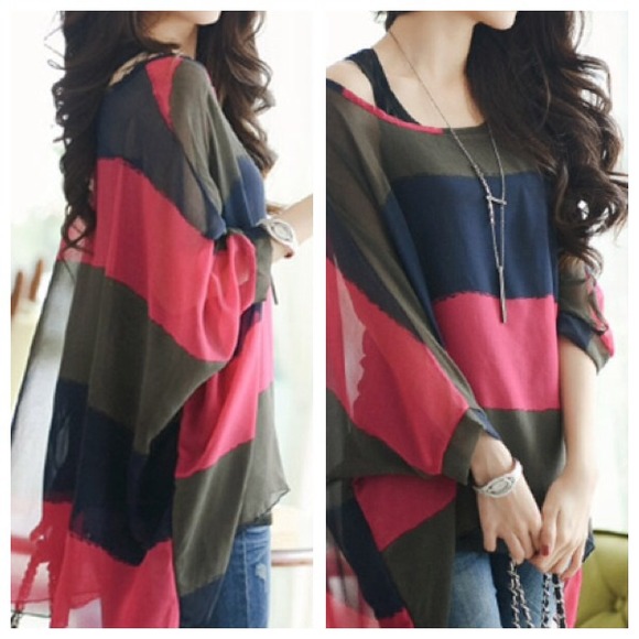 Tops - NEW Oversized chiffon hi-low sheer top w/ tank