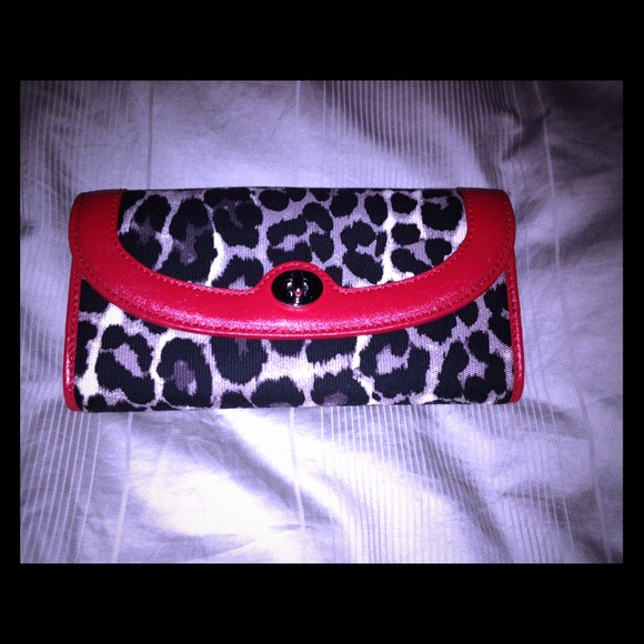 Brand new beautiful leopard print/red coach wallet