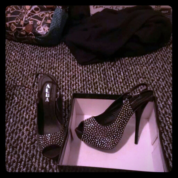 Black platform Rhinestone heels