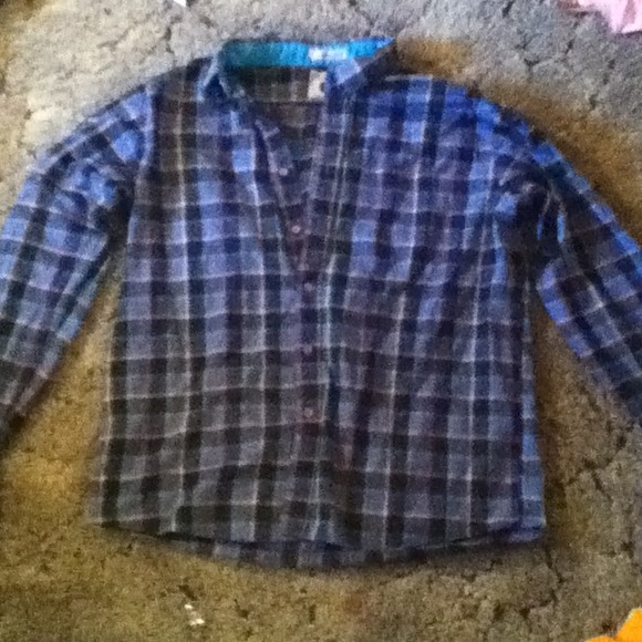 Blue, black, pink, cyan plaid long sleeve shirt