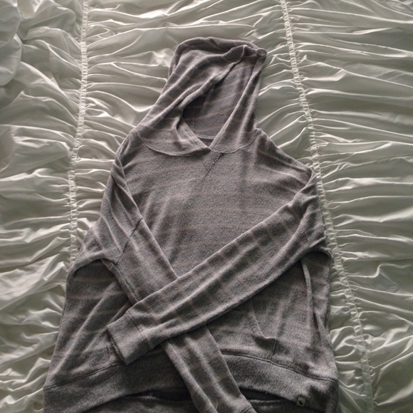 Gray and White Striped sweater with hood - Picture 1 of 4