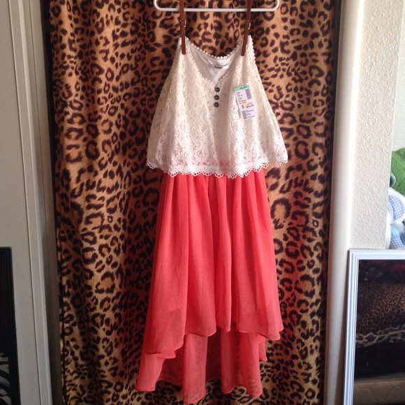 Coral&white Hi-low dress
