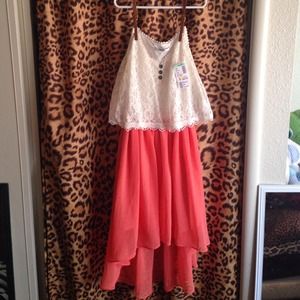 Coral&white Hi-low dress
