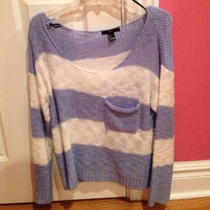 A blue and white sweater