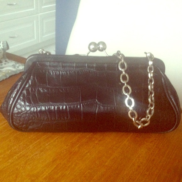 Furla black embossed leather bag