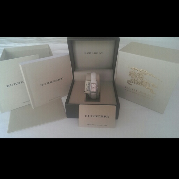 Burberry diamond watch with white alligator band. main image 4