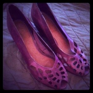 Purple leather cutout peeptoe wedges from topshop