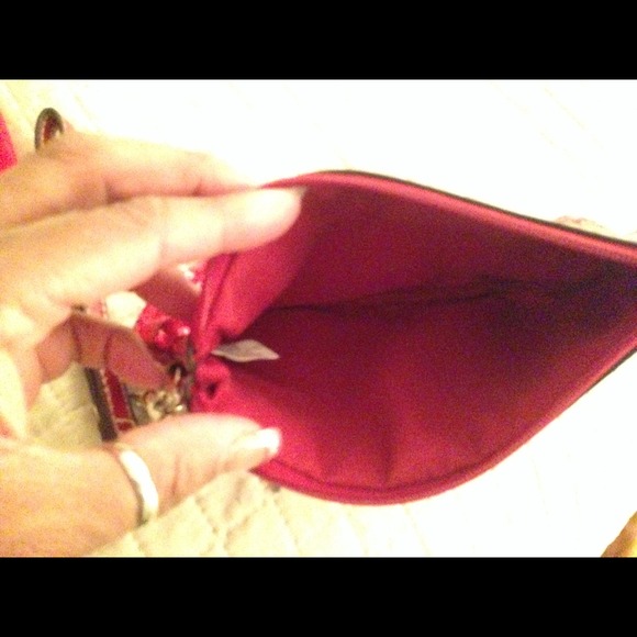 Red sequin clutch with vinyl trim - Picture 2 of 3