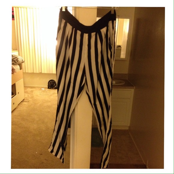 Black & white striped harem pants.