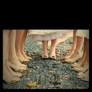 Champagne satin dress holiday shoes