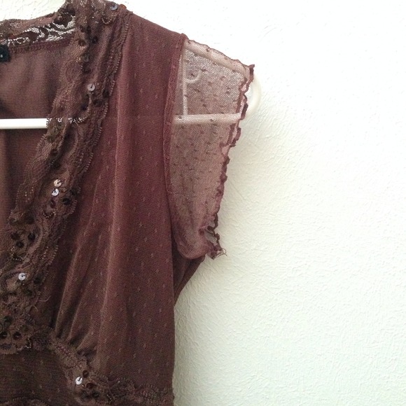 Brown lace sheer festive shirt 👜 👢