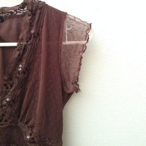 Brown lace sheer festive shirt 👜 👢