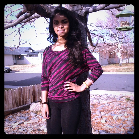 Striped black and fuchsia top