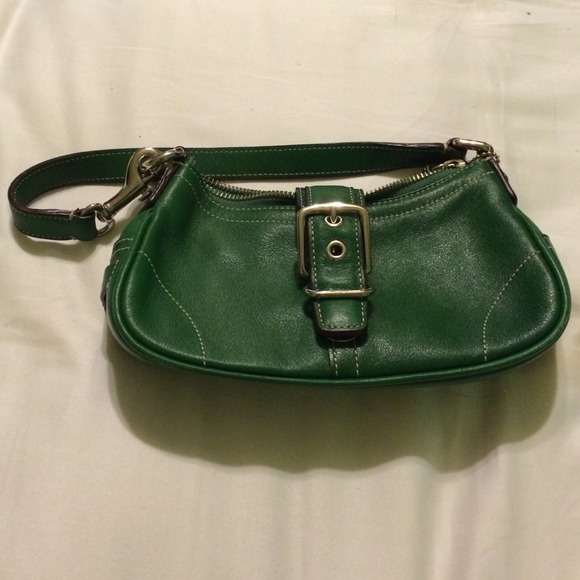 Green leather coach bag