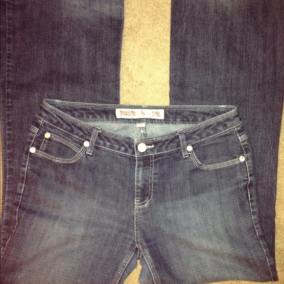 Dark blue stretch mission flare jeans
