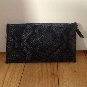 Faux black snakeskin envelope clutch