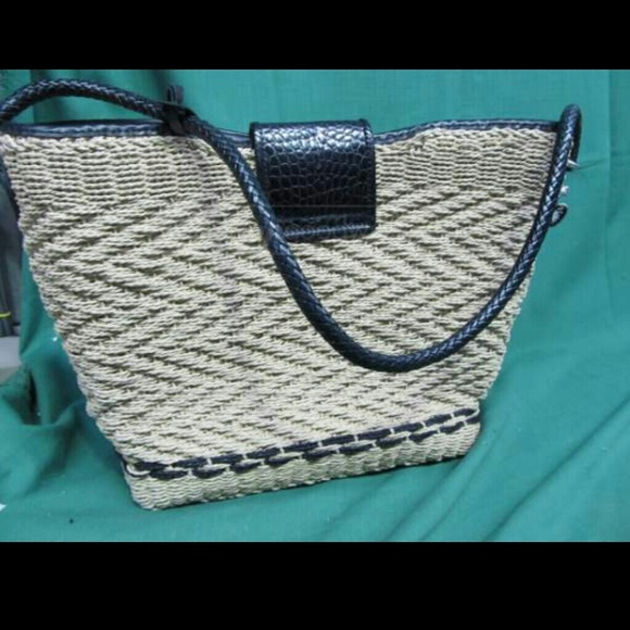 Brighton Woven Tan & Black Raffia Tote - Picture 3 of 4