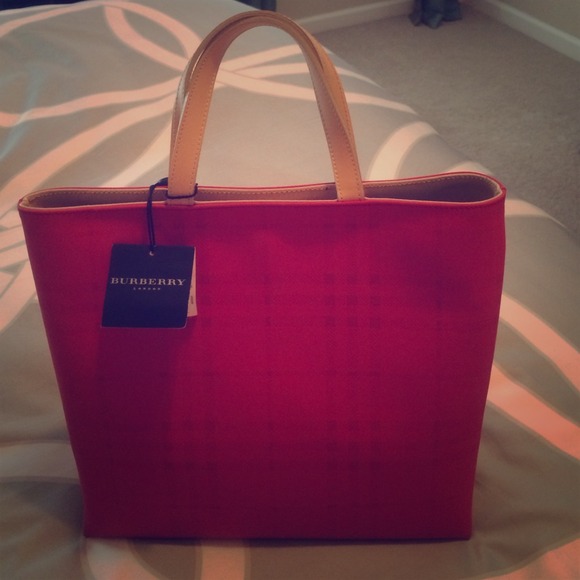 Burberry Pink Nova Check Plaid Coated Canvas Tote