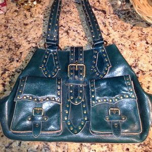 Betsey Johnson Teal Studded 100% Leather Handbag