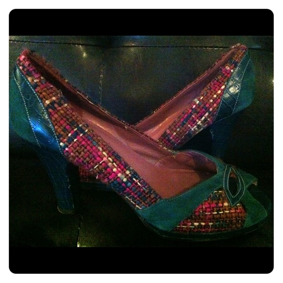 Teal Tweed Peep Toes