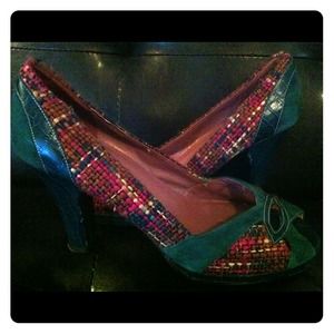 Teal Tweed Peep Toes