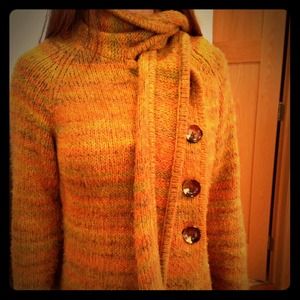 Adorable cozy duster sweater w/built-in scarf